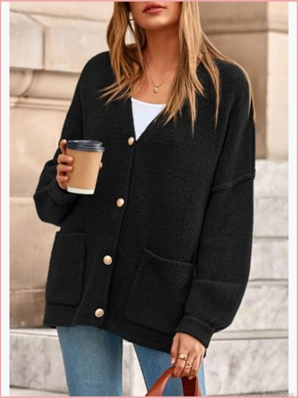 Chunky Oversized Cardigan with Pockets & Lantern Sleeves